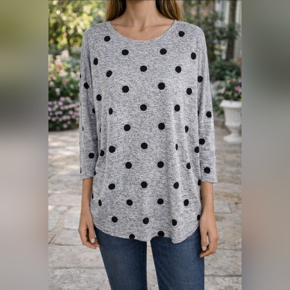 Olivia Blu Tops - Olivia Blu Gray Polka Dot Dolman Top
